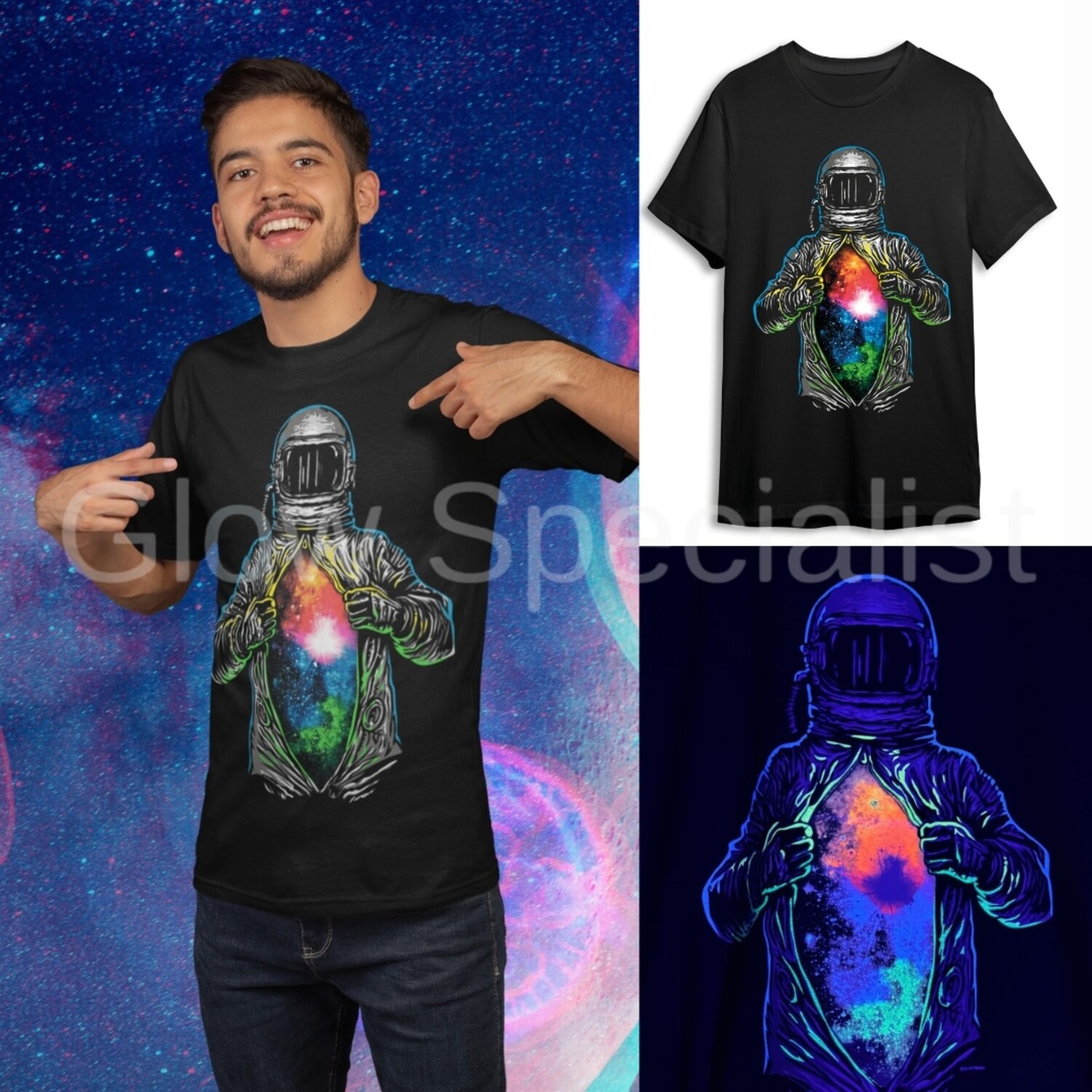 ASTRO ZIPP - BLACKLIGHT T-SHIRT - BLACK WITH NEON PRINT