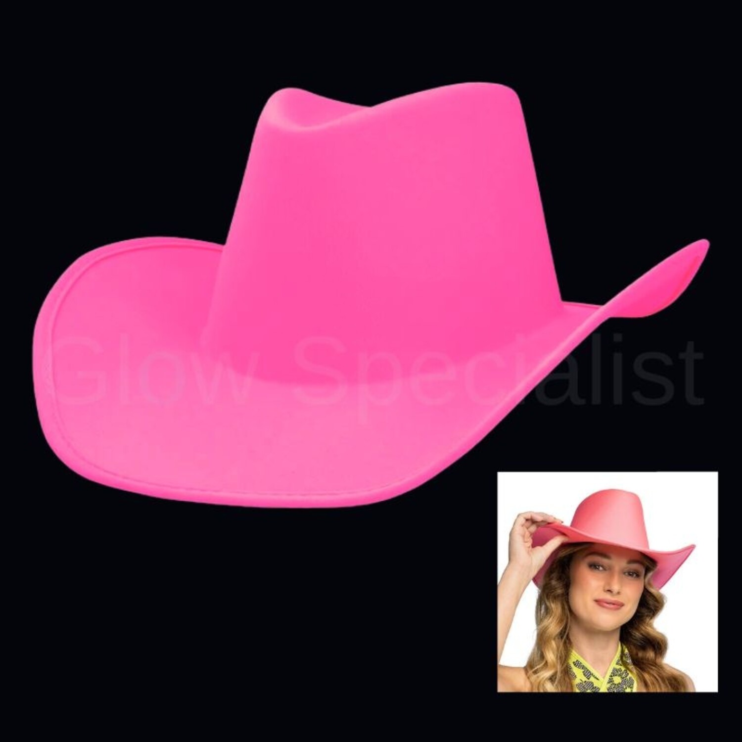 Néon Cowboy Light Up Cowboy Hat - Pink Floral PINK LED Light Up Cowboy Hat Neon Western Glow Party  main image 2