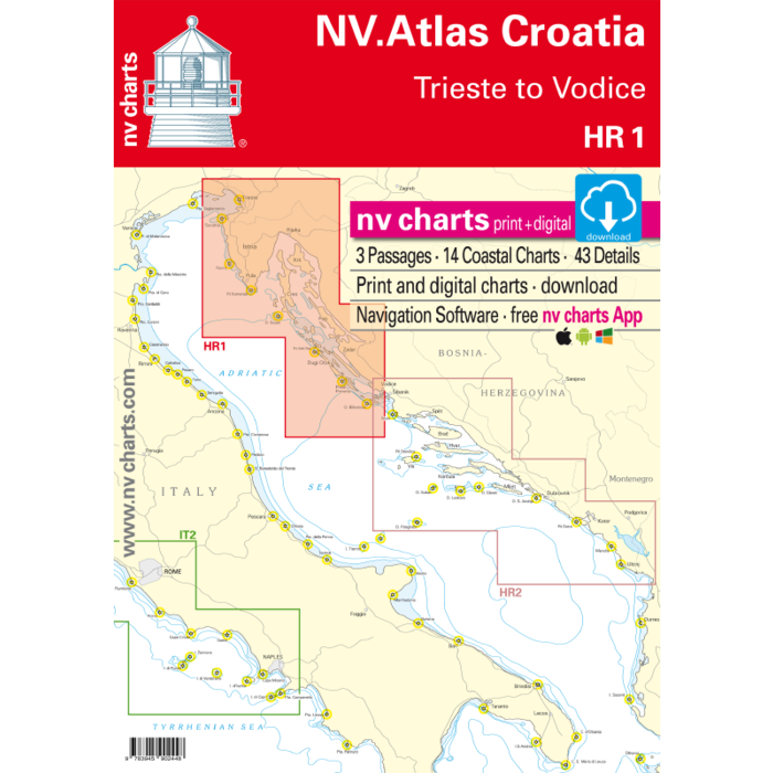 NV Charts Vaarkaart Kroatië NV Verlag HR1, Triest tot Vodice
