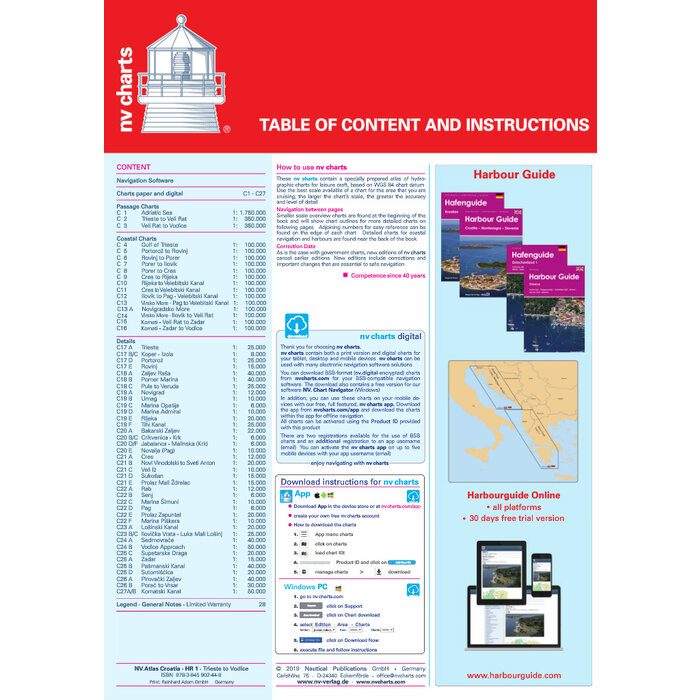 NV Charts Vaarkaart Kroatië NV Verlag HR1, Triest tot Vodice