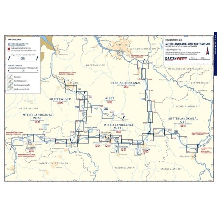 Kartenwerft Kartenwerft Binnenkaart Atlas 6: Mittellandkanal en Mittelweser