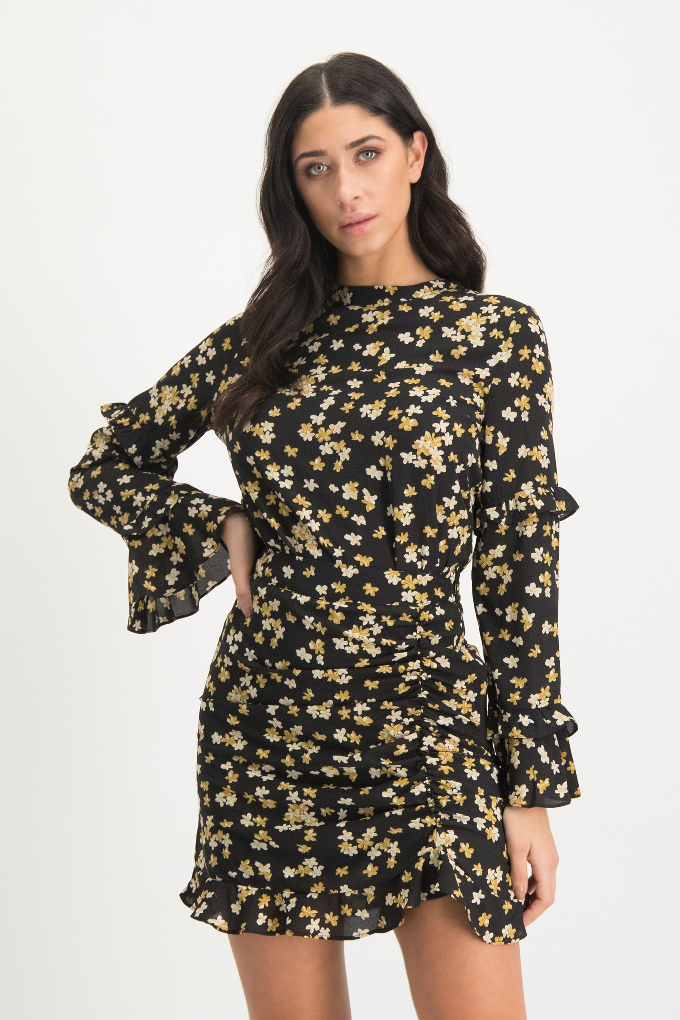 yellow floral print tops blouses