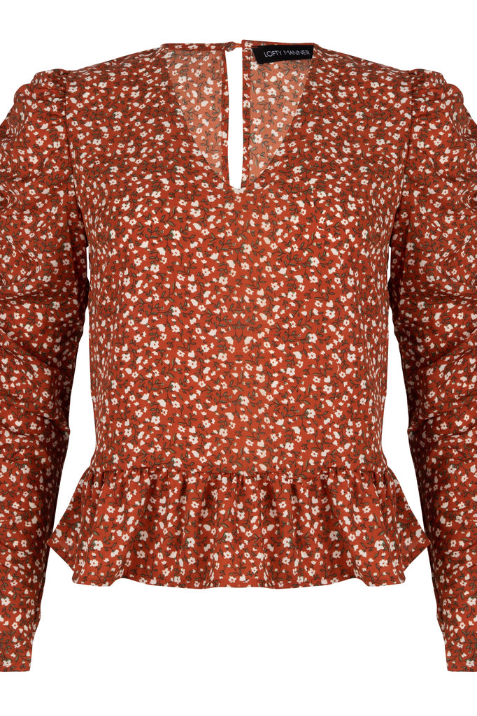 Lofty Manner Orange Floral Print Top Assiya