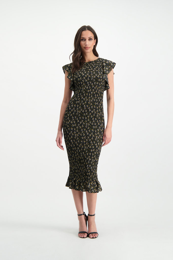 Lofty Manner Long Black Floral Print Dress Celia