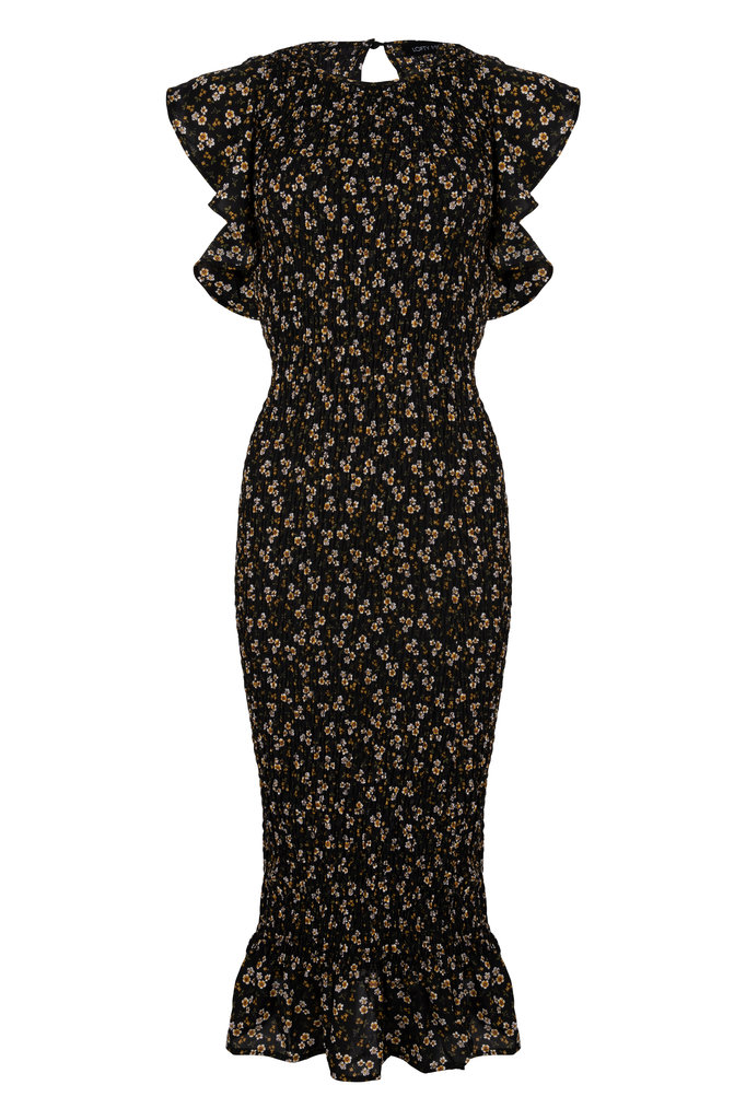 Lofty Manner Long Black Floral Print Dress Celia