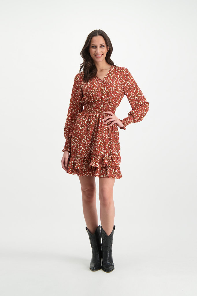 Lofty Manner Rust Brown Floral Print Dress Ava