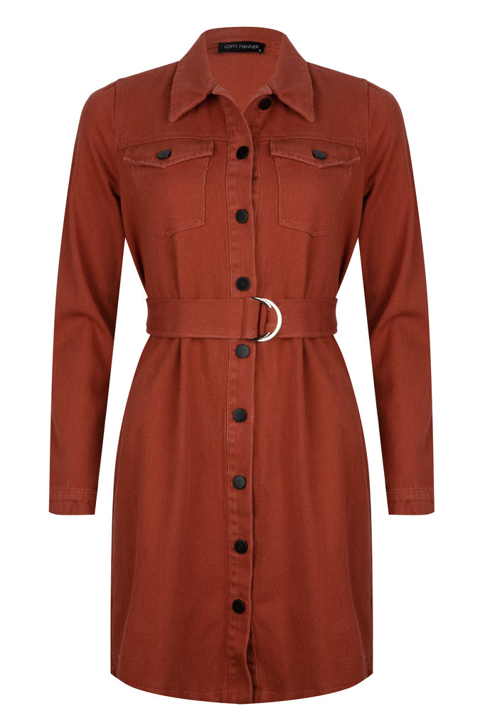 Lofty Manner Rust Brown Denim Dress Jessie