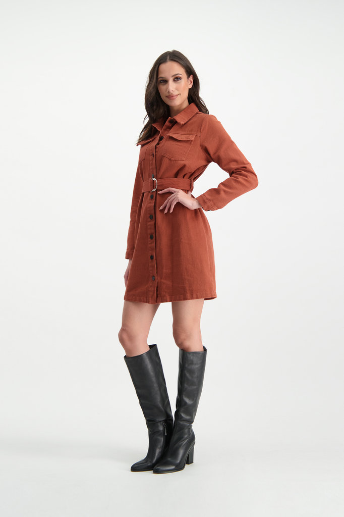 Lofty Manner Rust Brown Denim Dress Jessie