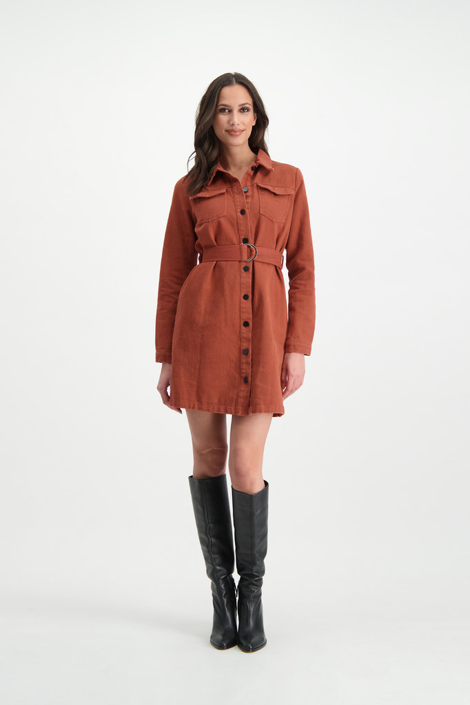 Lofty Manner Rust Brown Denim Dress Jessie