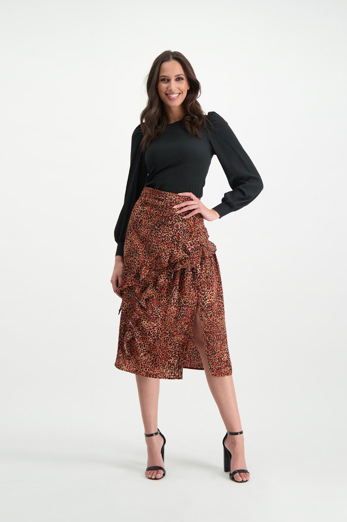Lofty Manner Red Panther Print Maxi Skirt Evelyne