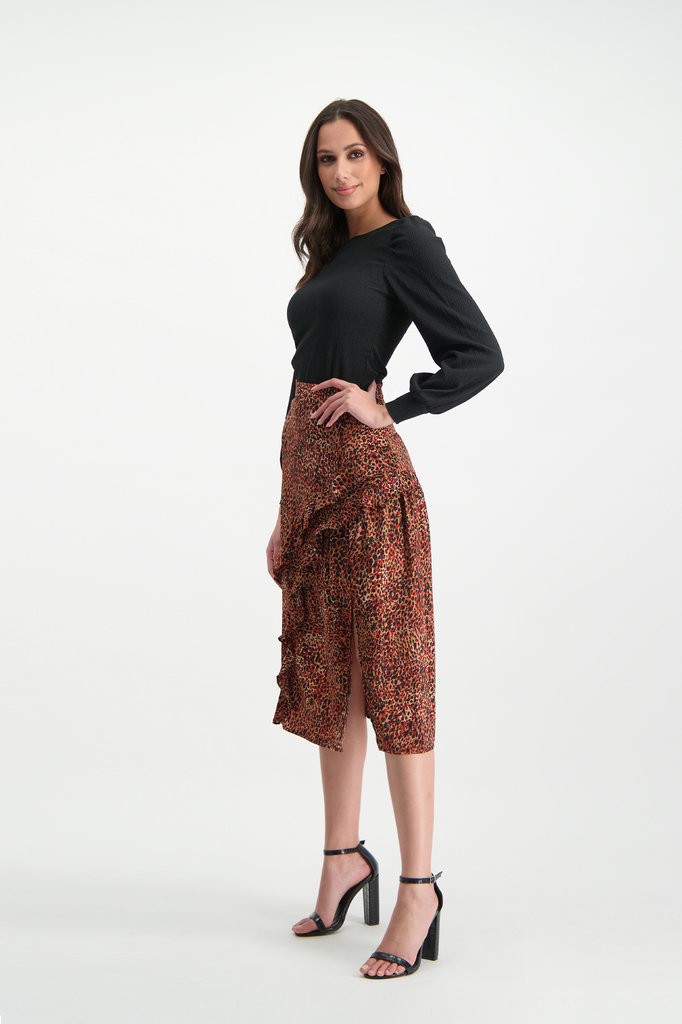 Lofty Manner Red Panther Print Maxi Skirt Evelyne