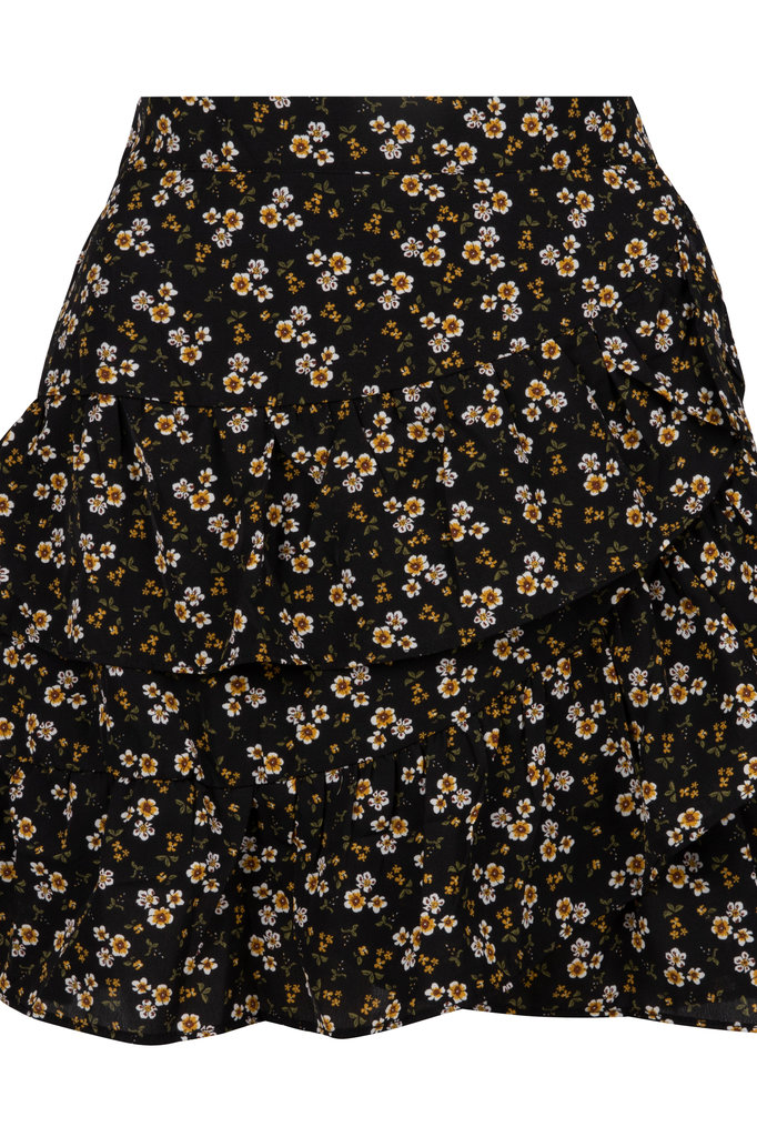 Lofty Manner Black & Yellow Floral Print Skirt Ivana