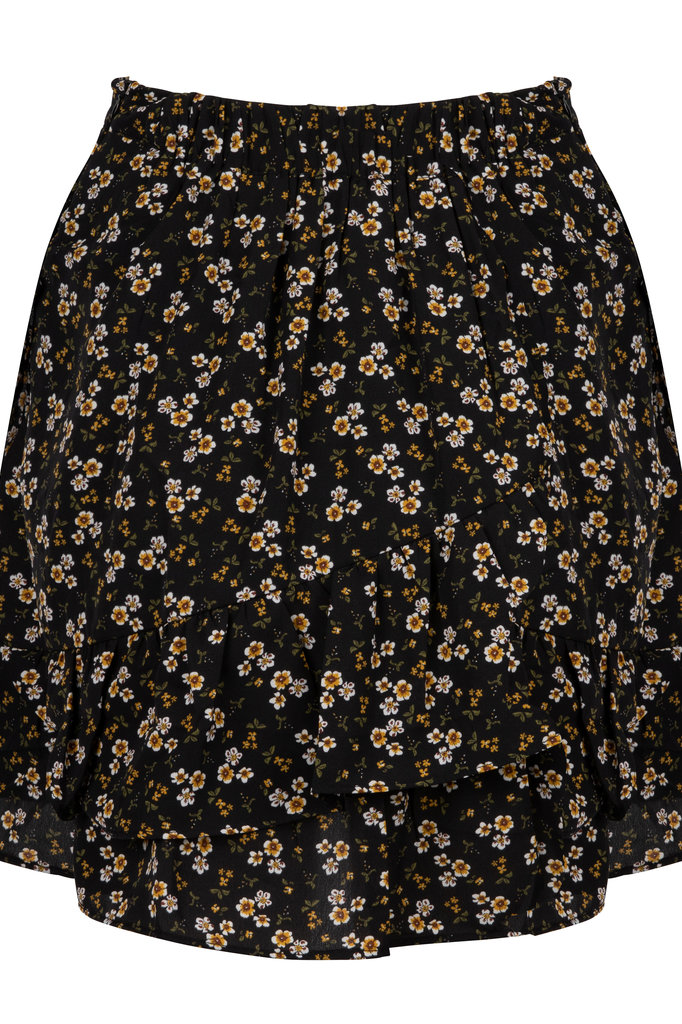 Lofty Manner Black & Yellow Floral Print Skirt Ivana