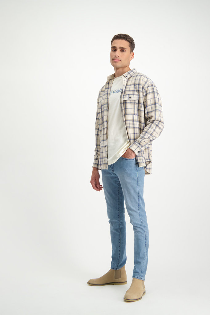 Lofty Manner Blauw-wit Shirt Fransisco