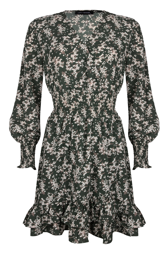 Lofty Manner Groene jurk met bloemenprint Ava