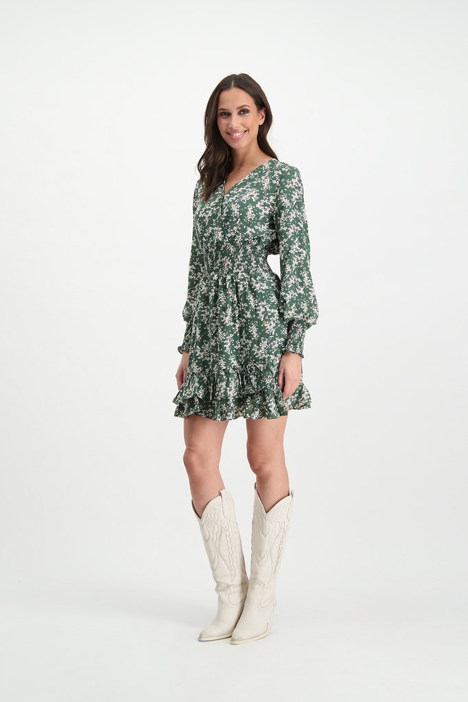 Lofty Manner Groene jurk met bloemenprint Ava