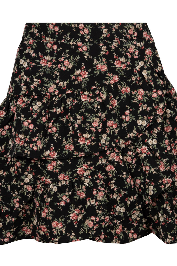 Lofty Manner Zwart-Roze Bloemenprint Rok Ivana