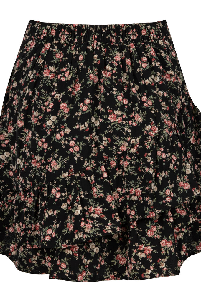 Lofty Manner Black-Pink Floral Print Skirt Ivana