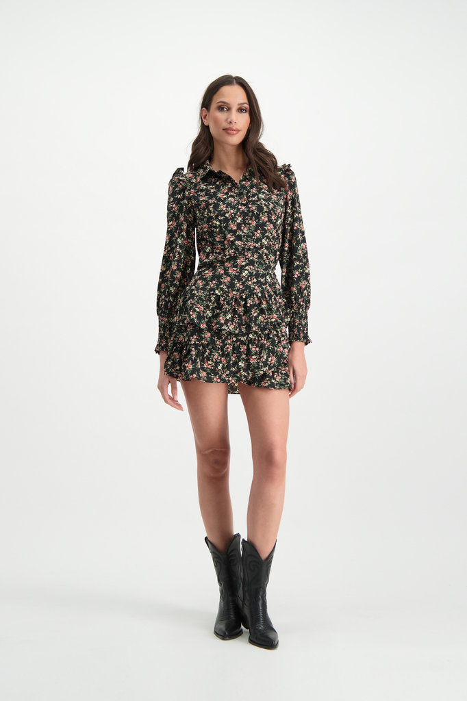Lofty Manner Black-Pink Floral Print Skirt Ivana
