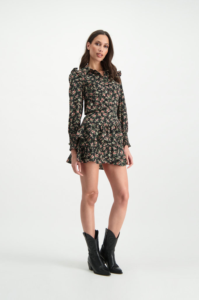 Lofty Manner Black-Pink Floral Print Skirt Ivana