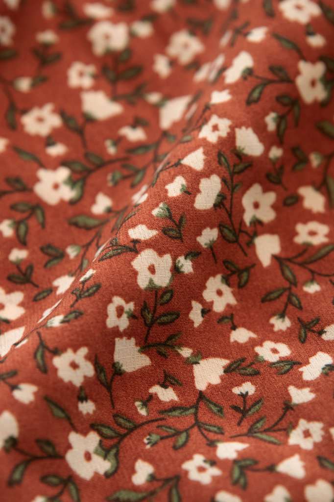 Lofty Manner Roestbruine Bloemenprint Jurk Ava