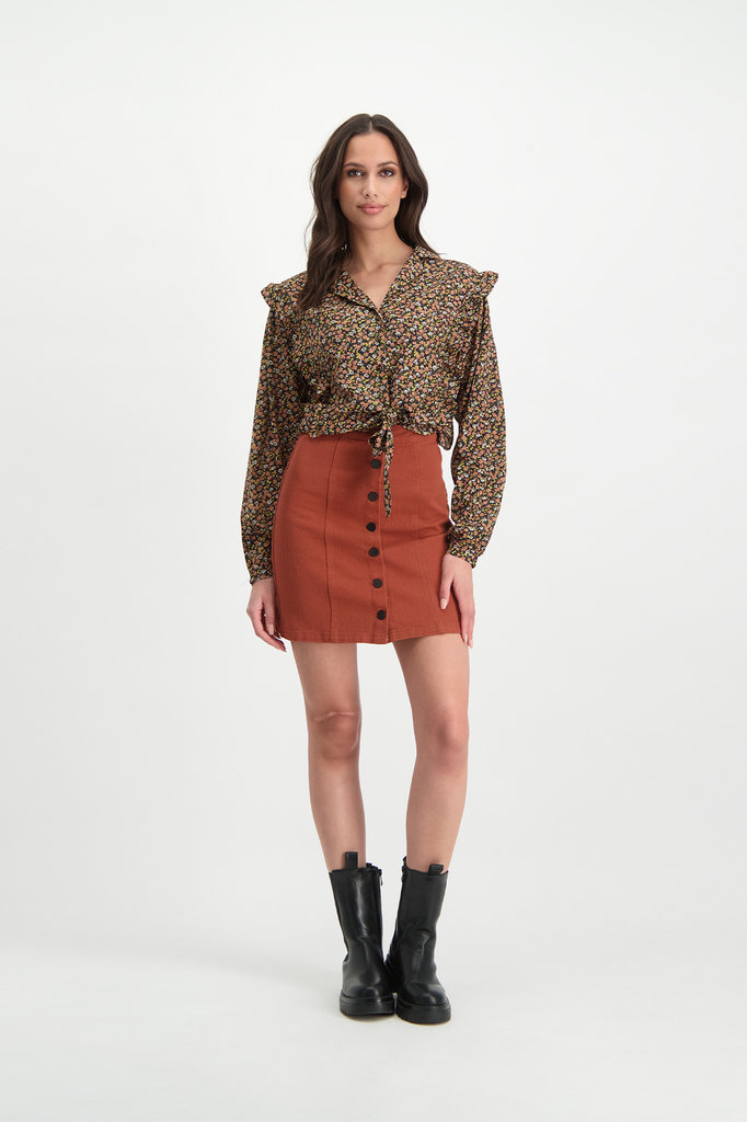 Lofty Manner Orange Yellow Floral Print Blouse Roxy