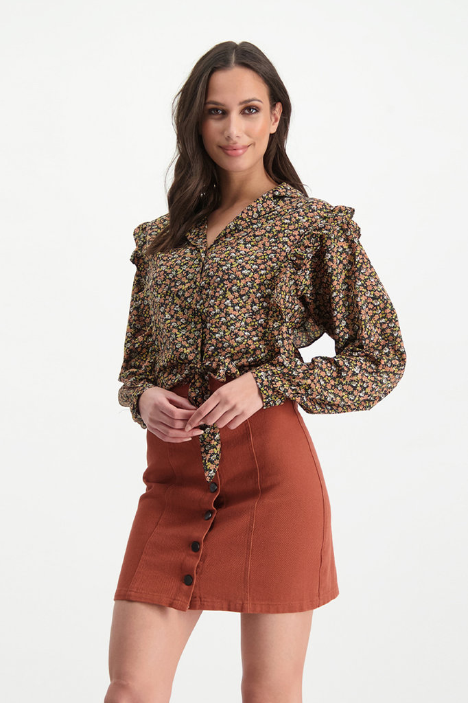 Lofty Manner Orange Yellow Floral Print Blouse Roxy