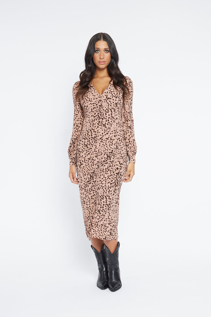 Lofty Manner Roze Panterprint Maxi Jurk Luciana