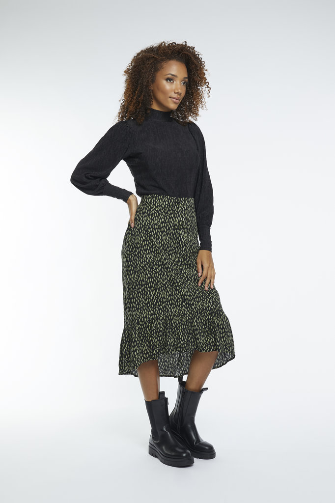 Lofty Manner Zwart Groene Midi Rok Camille