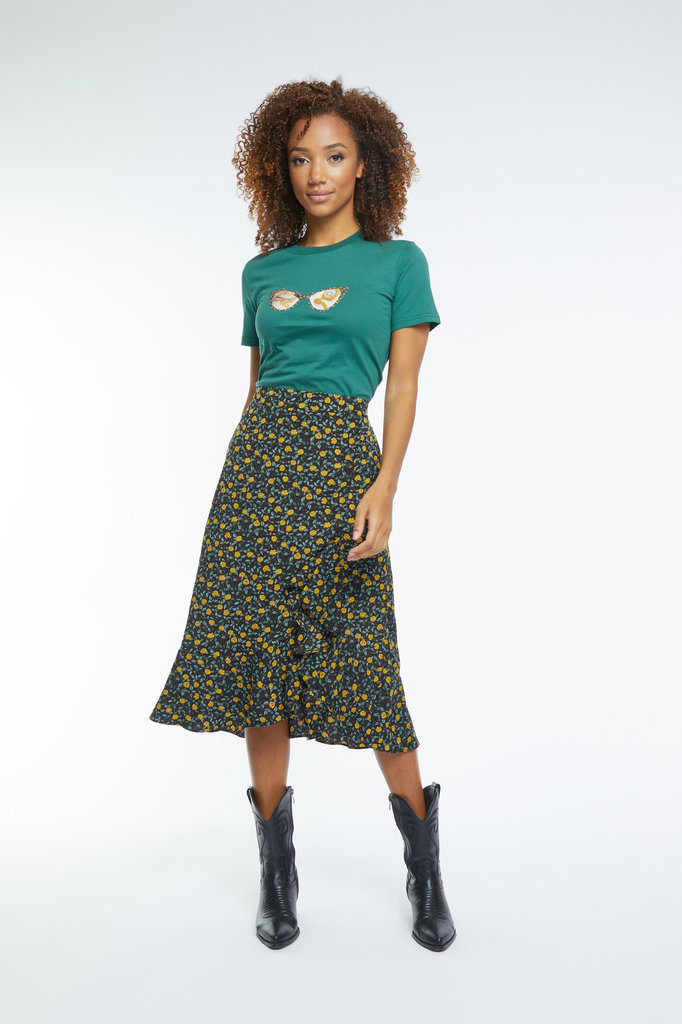 Lofty Manner Geel zwarte bloemenprint Rok Fabienne