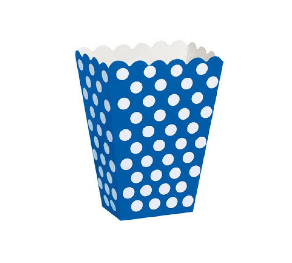 Popcorn bakjes Blauw met Witte Stippen - 8 stuks