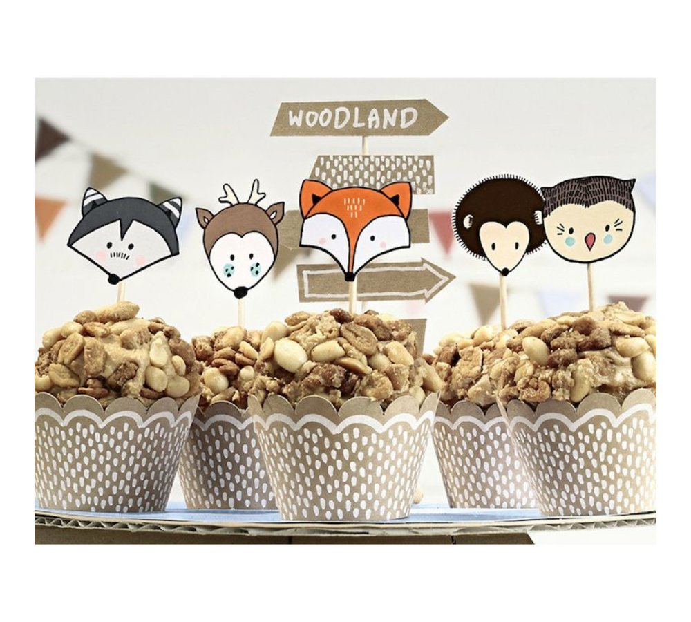 Woodland Cupcake Set - 6 Cupcake Wrappers en Toppers