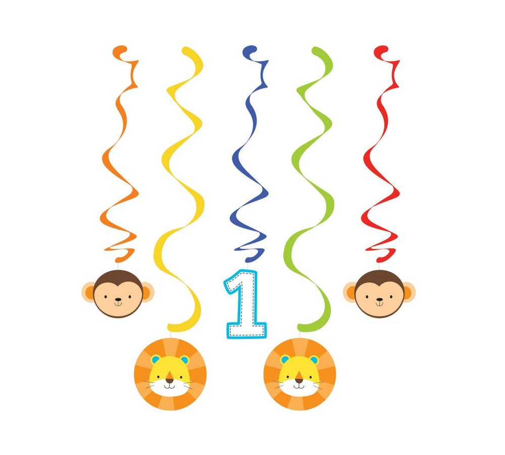 1 Jaar Safari Fun Jongen Hangdecoraties - 5 stuks