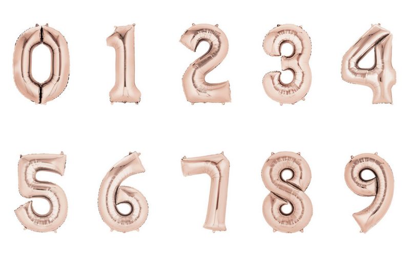 Nieuw: cijferfolieballonnen in roségoud voor een glitter en glam feestje.