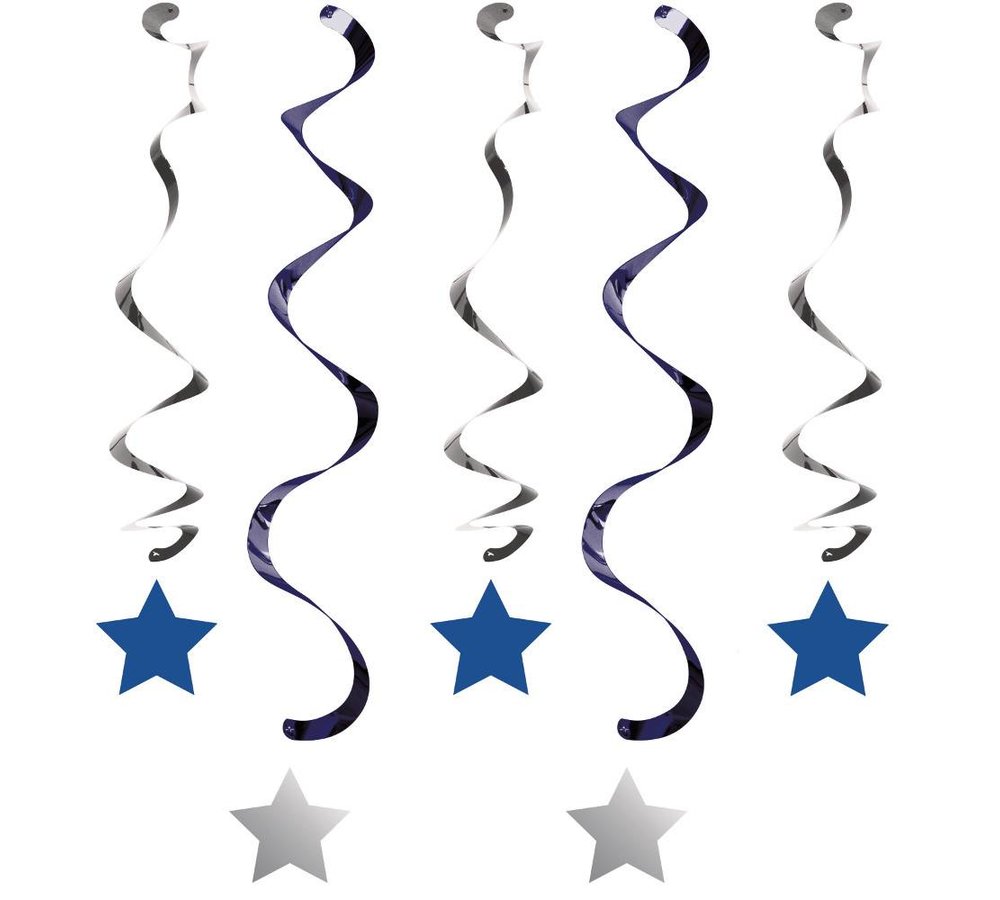 Ster Hangdecoraties Zilver en Blauw - 5 stuks