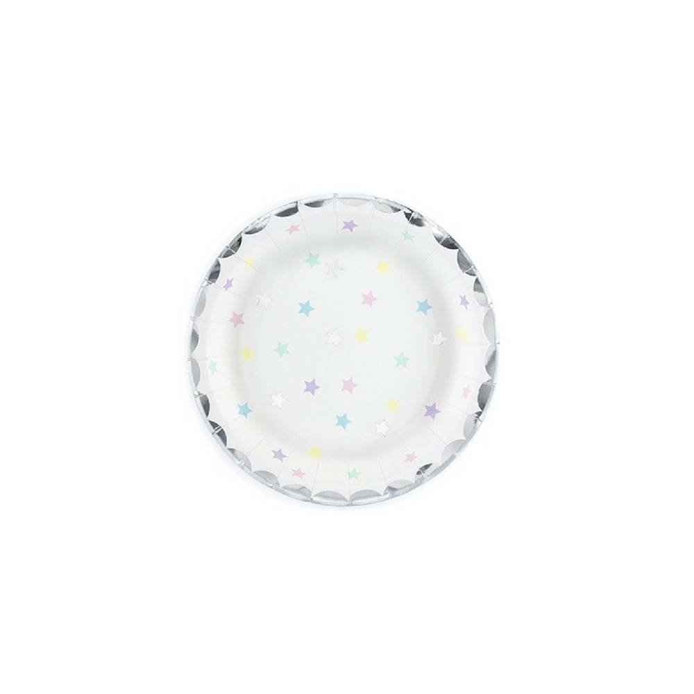 Bordjes Sterren Pastel en Zilver - 6 stuks - 18 cm