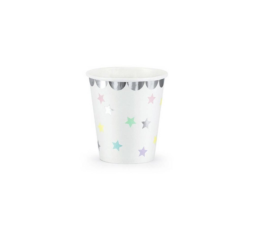 Bekertjes Sterren Pastel en Zilver - 6 stuks - 18 cm