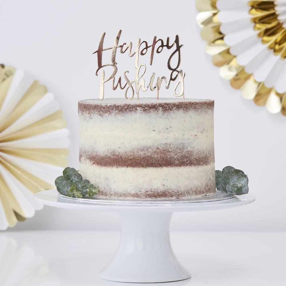 Oh Baby! Cake Topper 'Happy Pushing' - per stuk - Taarttopper