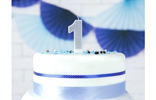 1 Jaar Kaarsje Zilver & Glitter - per stuk - 7 cm