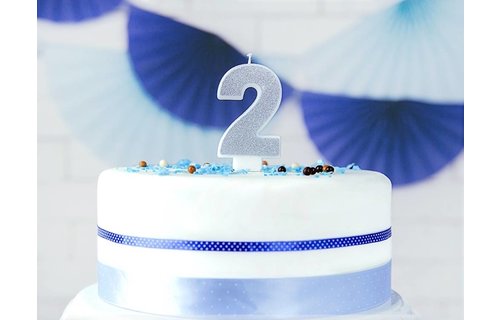 2 Jaar Kaarsje Zilver & Glitter - per stuk - 7 cm
