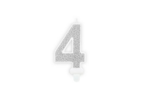 4 Jaar Kaarsje Zilver & Glitter - per stuk - 7 cm