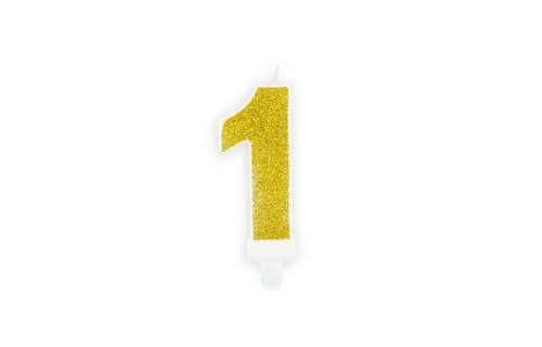 1 Jaar Kaarsje Goud & Glitter - per stuk - 7 cm