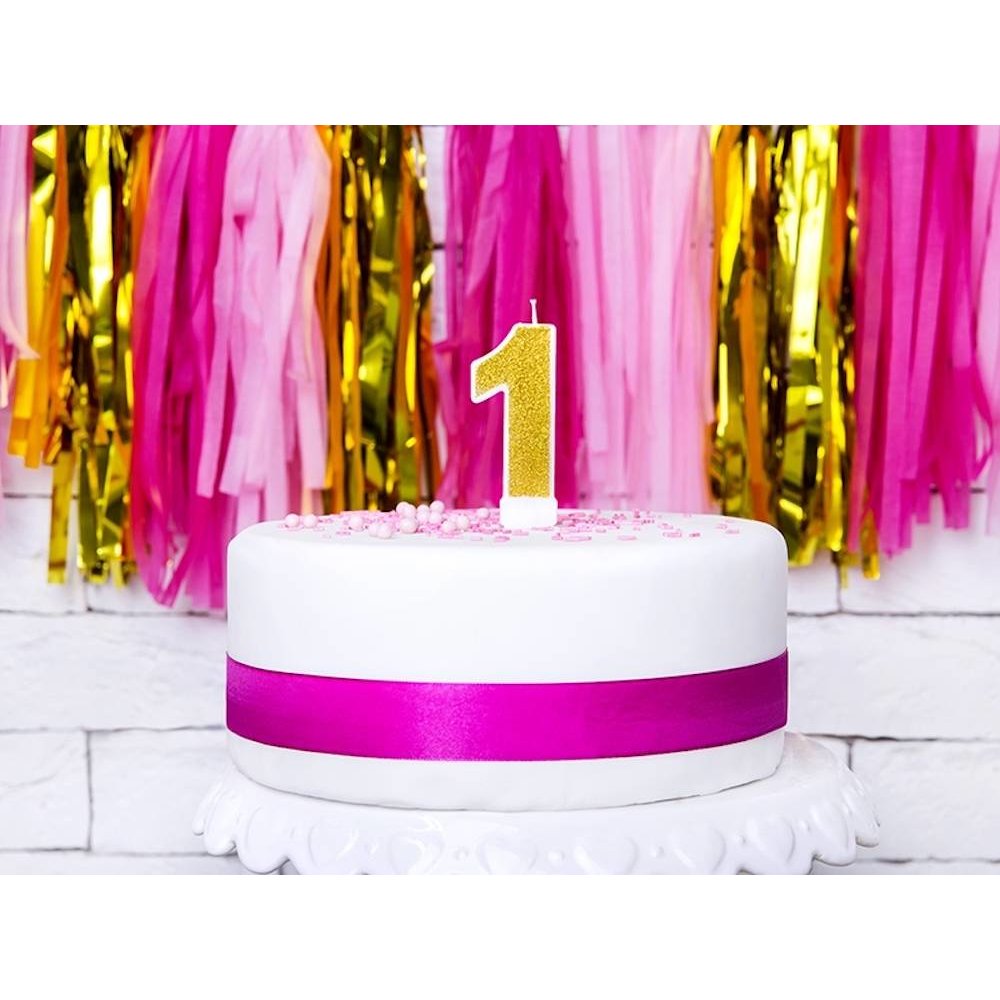 1 Jaar Kaarsje Goud & Glitter - per stuk - 7 cm