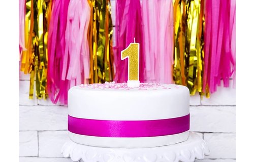 1 Jaar Kaarsje Goud & Glitter - per stuk - 7 cm