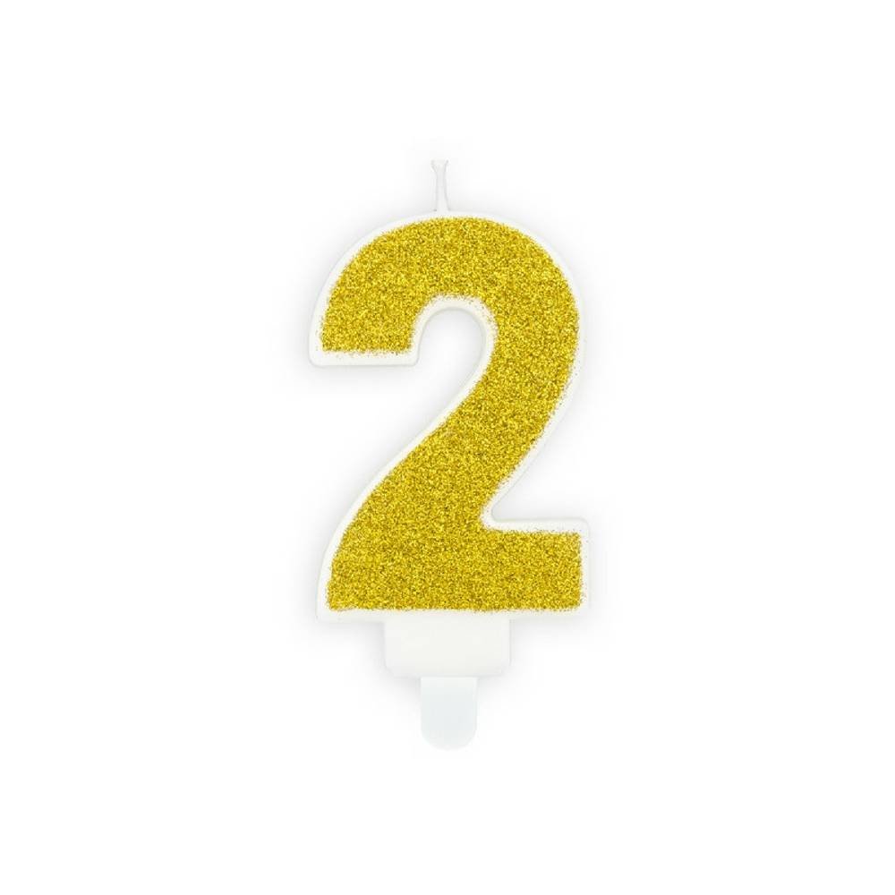 2 Jaar Kaarsje Goud & Glitter - per stuk - 7 cm