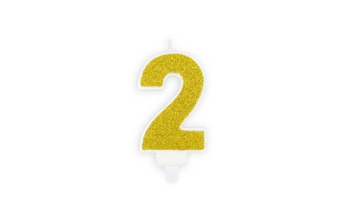 2 Jaar Kaarsje Goud & Glitter - per stuk - 7 cm