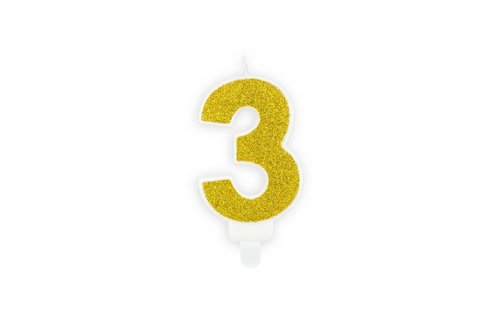 3 Jaar Kaarsje Goud & Glitter - per stuk - 7 cm