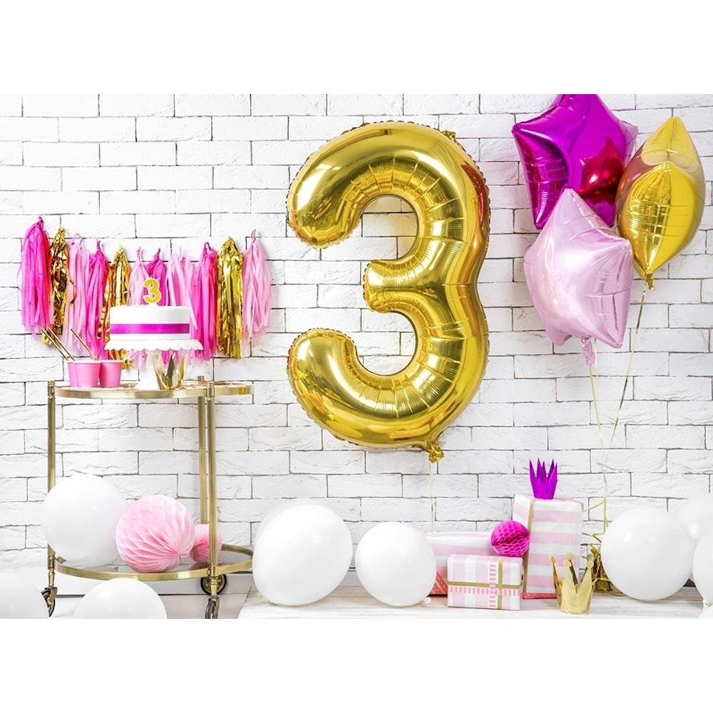 3 Jaar Kaarsje Goud & Glitter - per stuk - 7 cm