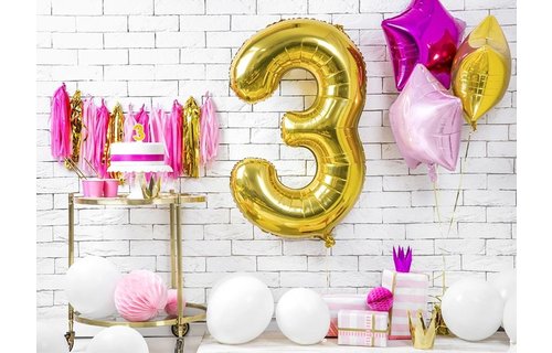 3 Jaar Kaarsje Goud & Glitter - per stuk - 7 cm