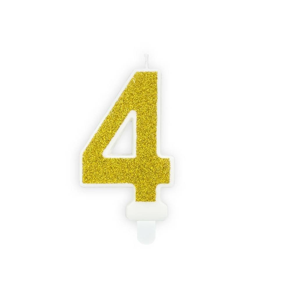 4 Jaar Kaarsje Goud & Glitter - per stuk - 7 cm